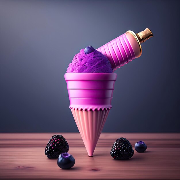 Blackberry ice cream with fresh berries on table digital art