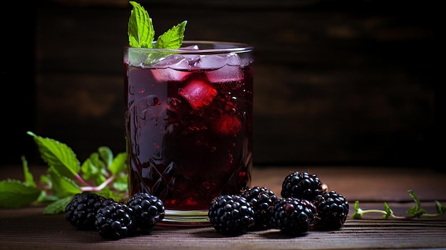 blackberry iced tea cold black tea infused with fresh berries with mint leaves