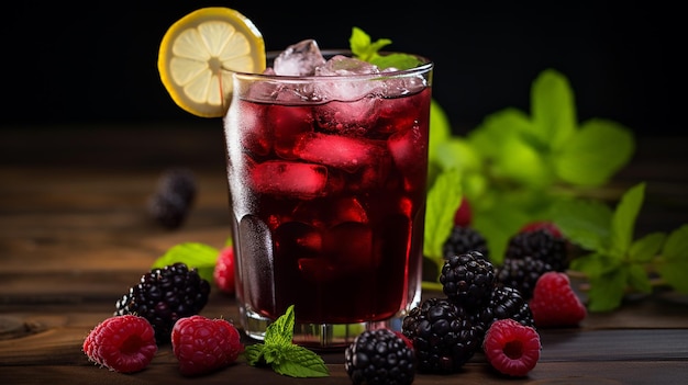 blackberry iced tea cold black tea infused with fresh berries on wooden table