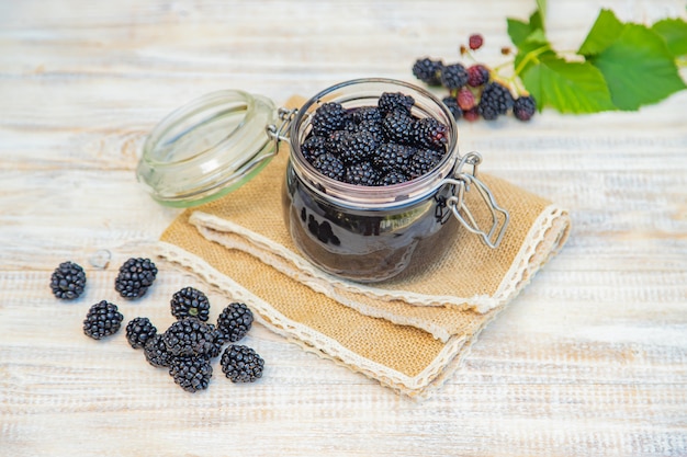 Blackberry jam in a jar