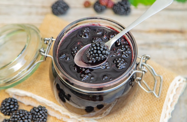 Blackberry jam in a jar