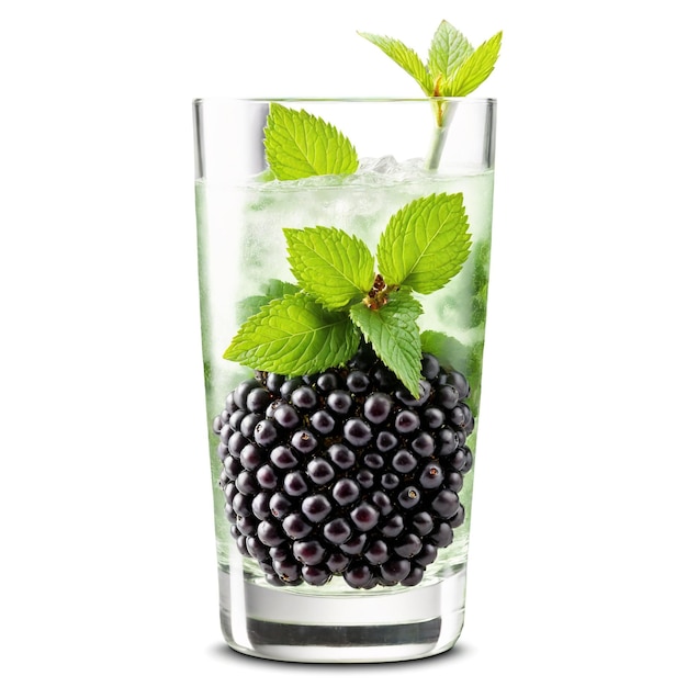 Blackberry mint spritzer in a clear highball glass blackberries and mint sprigs