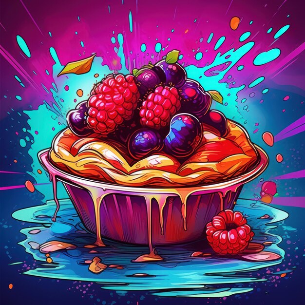 Photo blackberry pie in an art style