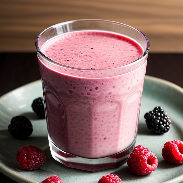 Blackberry raspberry and cherry milk smoothie with mint