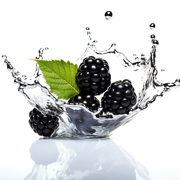 Blackberry with water splashing isolated on white background