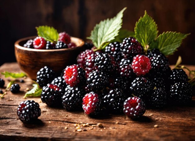 Photo blackberry on a wooden table