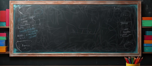 A blackboard for drawing with colored pencils Space available for writing