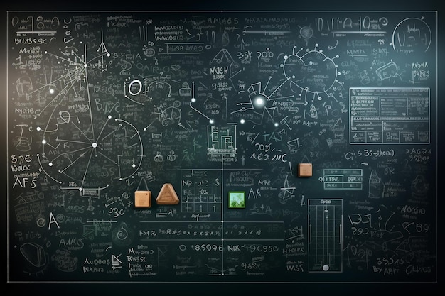 Photo blackboard filled with equations and diagrams generative ai