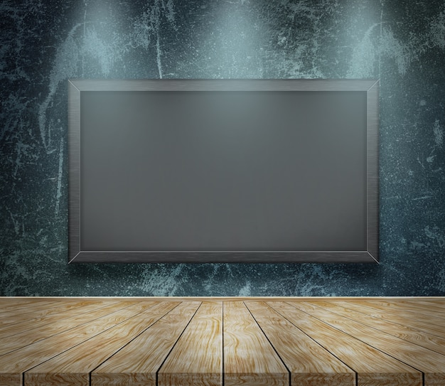 Photo blackboard on grunge background with three spotlights shining down