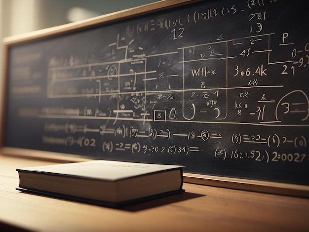 科学 的 な 式 と 方程式 が 刻まれ た 黒板