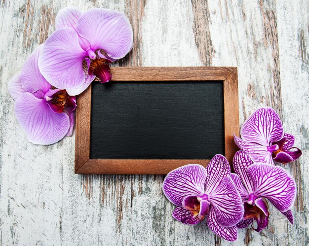 Blackboard and orchids