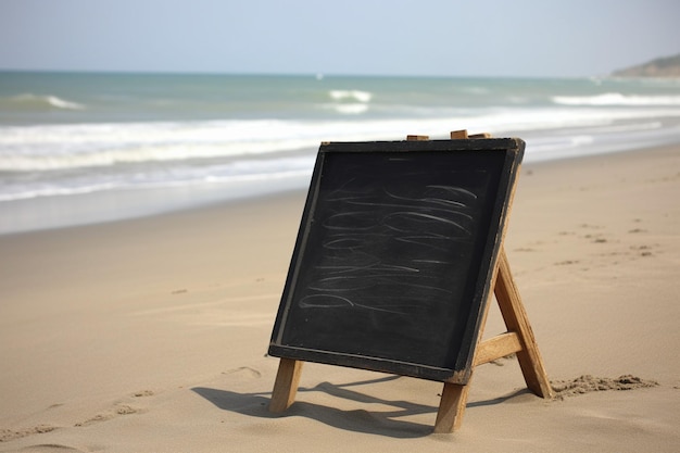 Blackboard on sandy beach