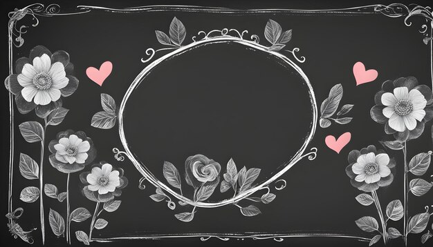 a blackboard with a heart and flowers painted on it