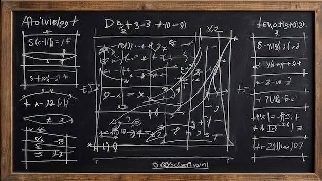 Blackboard with mathematical equations and formulas