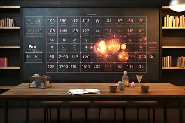 Photo blackboard with a periodic table highlighting generative ai