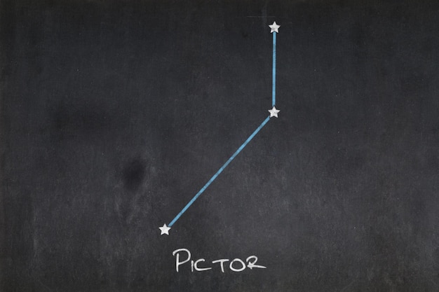 Photo blackboard with the pictor constellation drawn in the middle