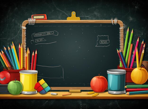 A blackboard with school supplies