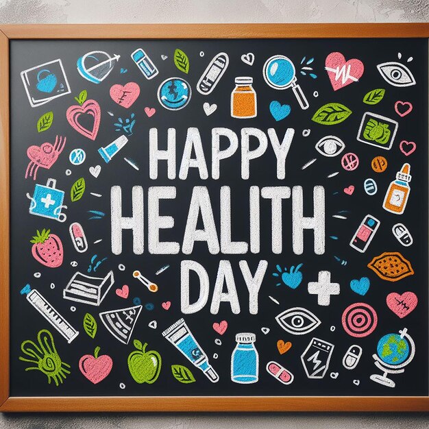 Blackboard with text world health day and stethoscope