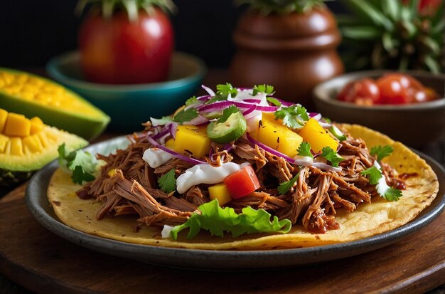 Photo blackened fish mango salsa tostada