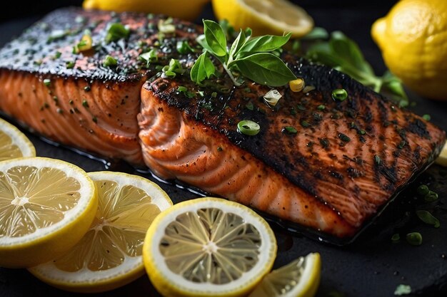 Photo blackened salmon with lemon