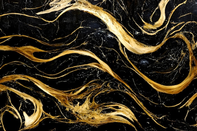 黒金色の大理石の豪華なテクスチャと背景のニューラル ネットワーク生成アート