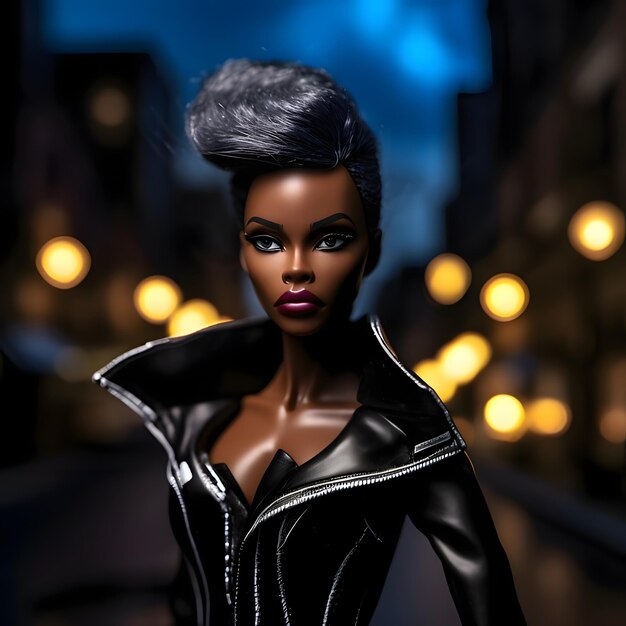 Premium AI Image Blackhaired Barbie black skin color and black