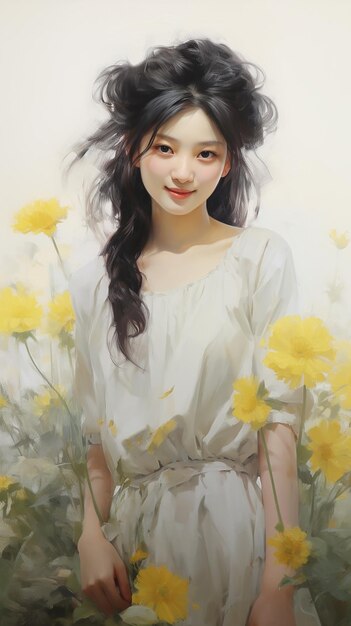 BlackHaired Girl in Flower Pose