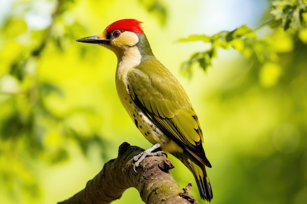 Photo blackheaded woodpecker picus carolinensis male green woodpecker picus erythrorhynchus perched on a tree ai generated