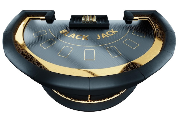 Foto blackjack kaartspel tafel geïsoleerd op witte achtergrond bovenaanzicht zwart en goud stijl luxe vip het concept van casino gokken kaartspellen online weddenschappen risico 3d render 3d illustratie