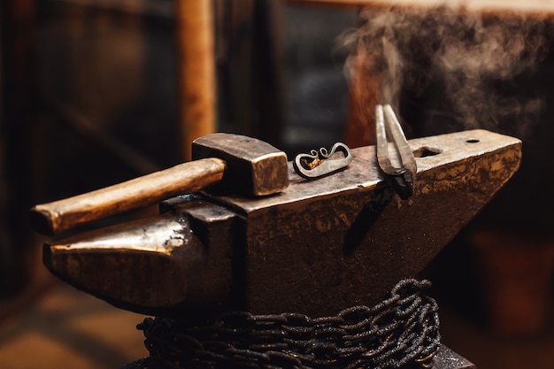 Blacksmith anvil with a hammer