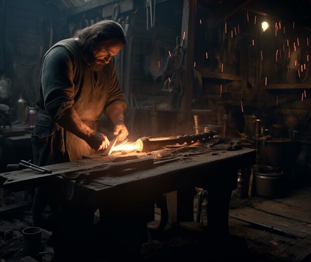 A blacksmith creating a sword