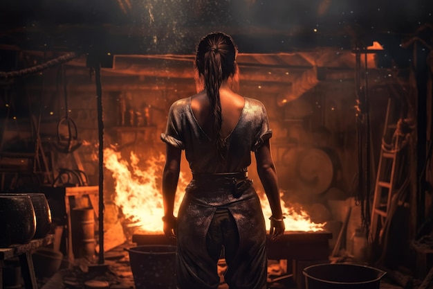 Blacksmith woman forge Generate Ai