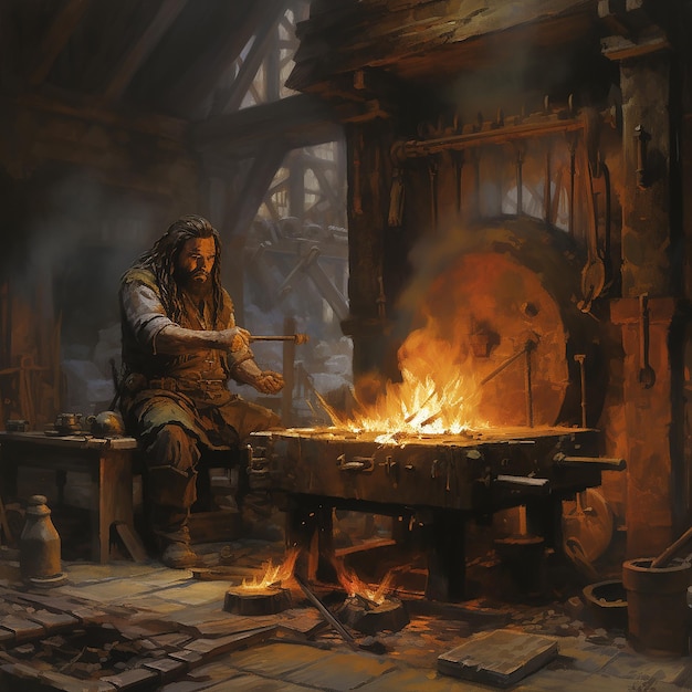 Photo blacksmith working in a firey forge