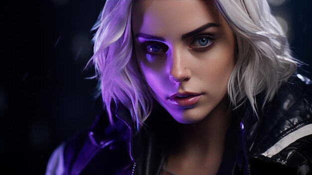 Фото blade of blurple высвобождает технопанк-стиль темного киберпанка с помощью femshep mass effect's white