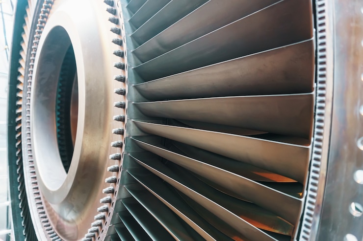 Photo the blades of the gas turbine engine on the rotor disk.
