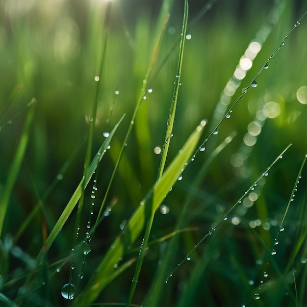 Blades of Grass with Dew on Them