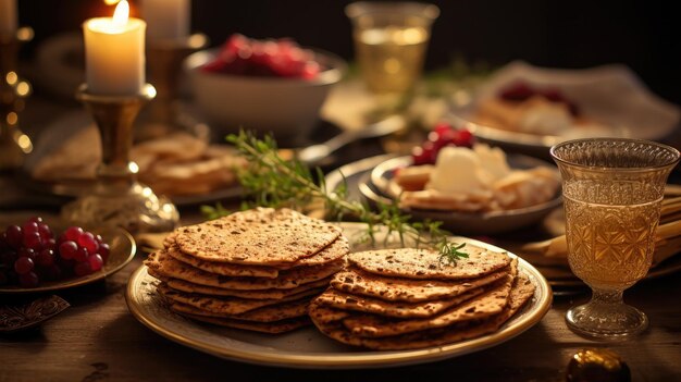 Bladje crackers en fruit op tafel pascha