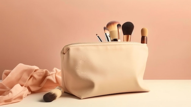 Blanco canvas make-up tas mockup op een beige