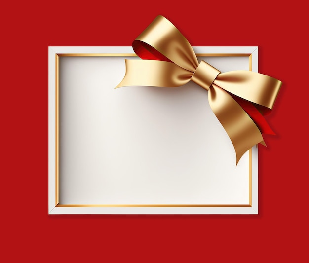 Blanco geschenkwenskaart met gouden glanzend lint boog rode achtergrond Kopie ruimte 3d render