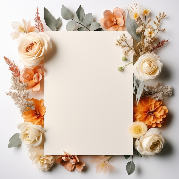 Blanco kaart met bloemen rond de rand klaar voor mockup