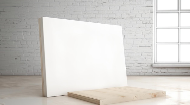 Foto blanco papier en canvas op de plank als mockup-opstelling