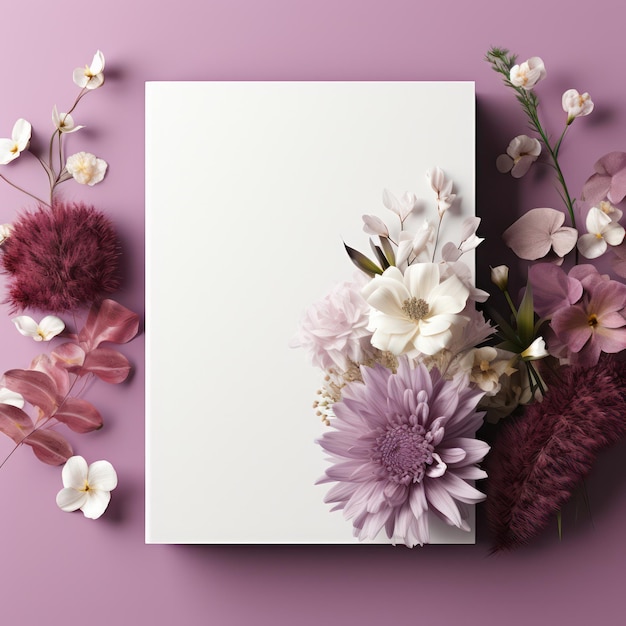 Foto blanco papier mockup met decoratieve bloemen