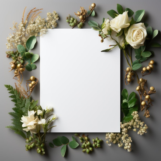 blanco papier voor mockup-ontwerp met bloemendecoratie