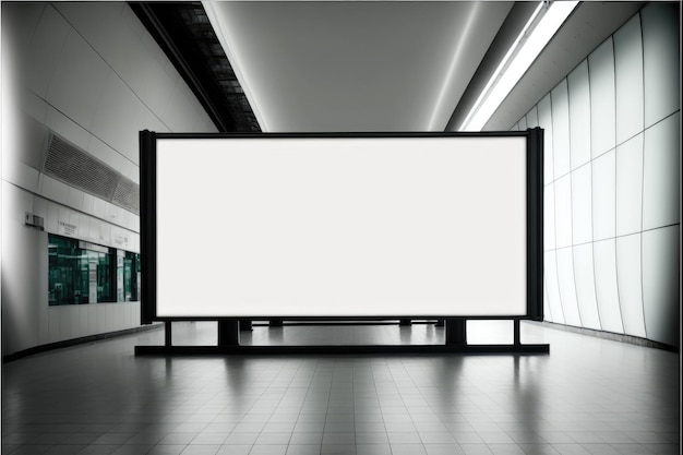 Blanco reclamebord in een groot vierkant formaat in moderne gang