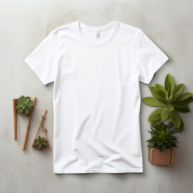 Blanco t-shirt mockup Sjabloon blanco shirt bovenaanzicht achtergrond met compositieframe AI Generatief