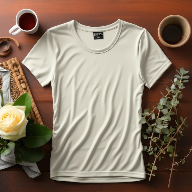 Blanco t-shirt mockup Sjabloon blanco shirt bovenaanzicht achtergrond met compositieframe AI Generatief