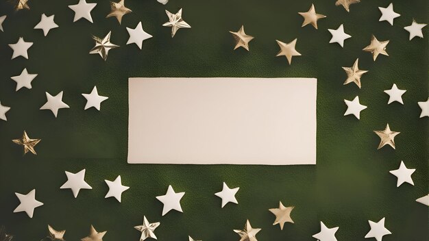 Blanco vel papier met sterren op groen leer achtergrond vintage filter