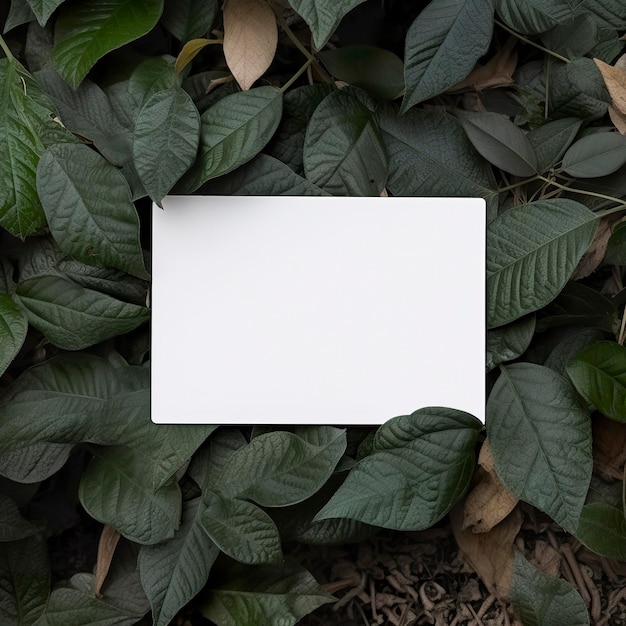 Blanco visitekaartje op groene bladeren achtergrond Genatieve AI