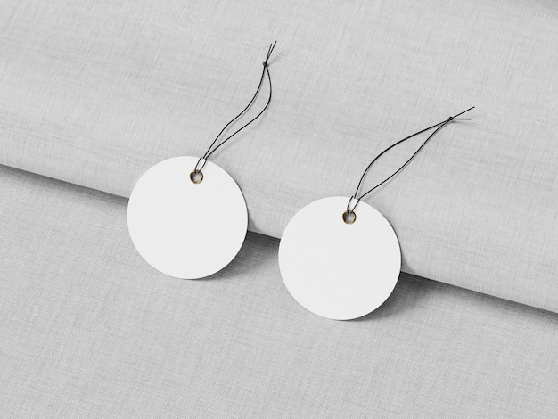 Blanco wit vierkant labelmodel, kledinglabel, 3D-rendering, 3D-modellering