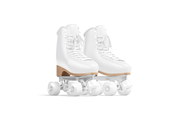 Blanco witte rolschaatsen met wielen mockup paar halfgedraaide weergave